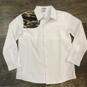 Blur Quail UPF 50+ YOUTH Button Down Shirt White